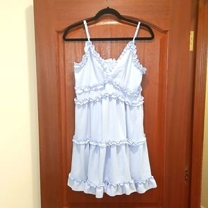 Iris Ruffle Trim Adjustable Spaghetti Straps mini dress, size M, color Blue